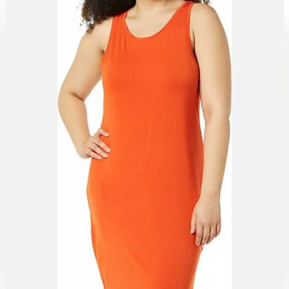 NWT Daily Ritual Women Lightweight Jersey SlimFit Tank Mini Dress Rust Orange L - Picture 3 of 11